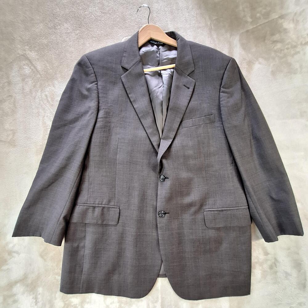 Jos A Bank Signature Suit Jacket Mens 46 Gray Wool Plaid Single Vent 2 Button